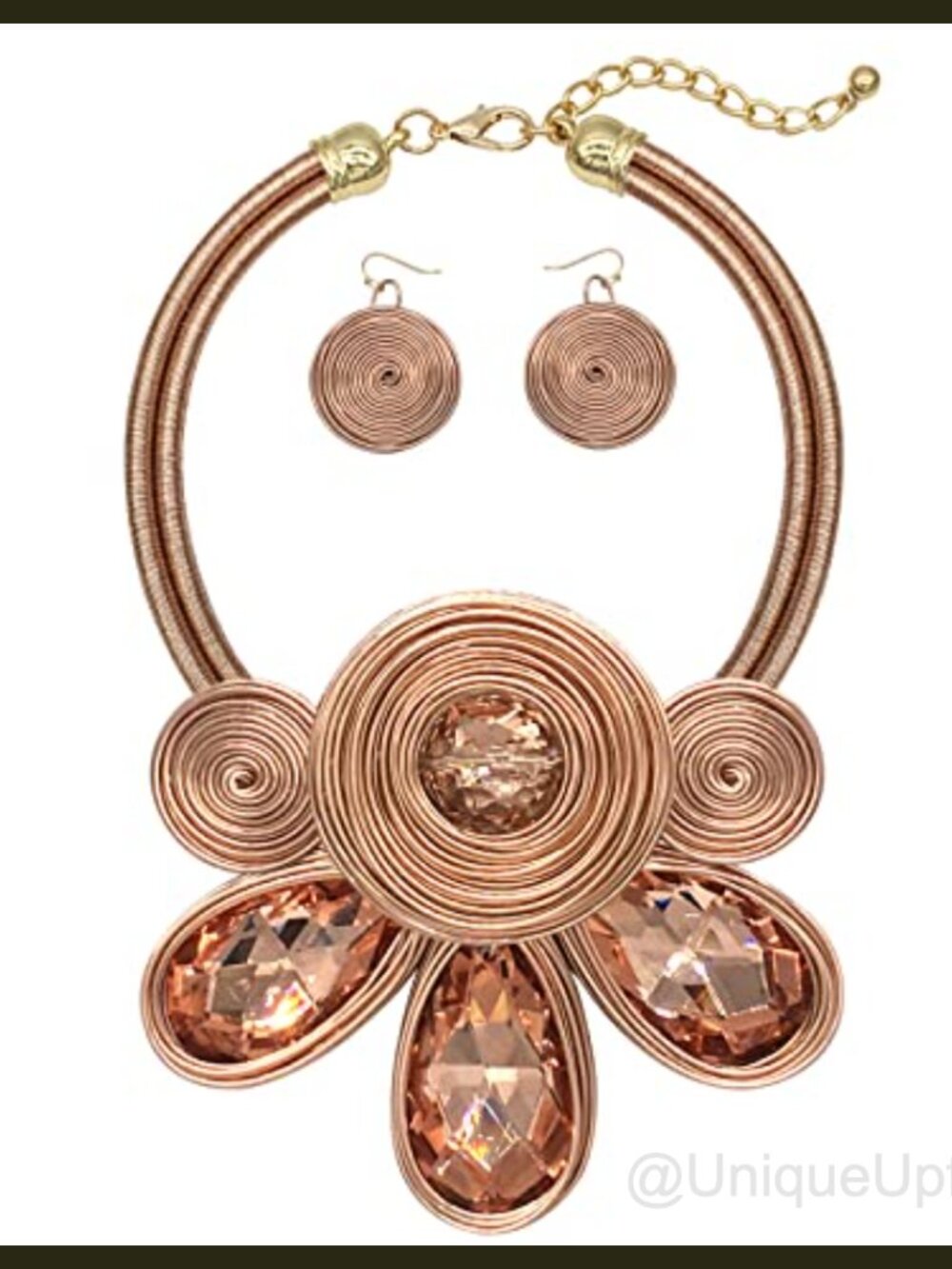 Handmade Rhinestone Wire Wrapped Pendant Necklace Earring Set
